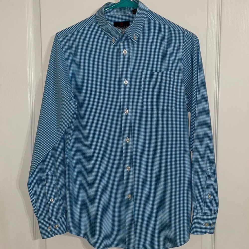 Blue/White Checkered Button down boy’s (16) Shirt Class Club